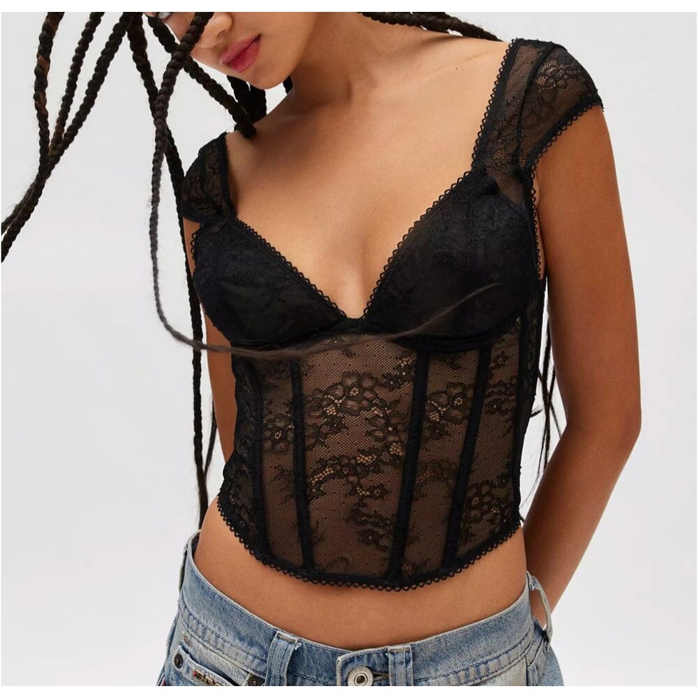 Out From Under Urban Outfitters Corset Top Womens S Black Lace Y2K Goth Coquette